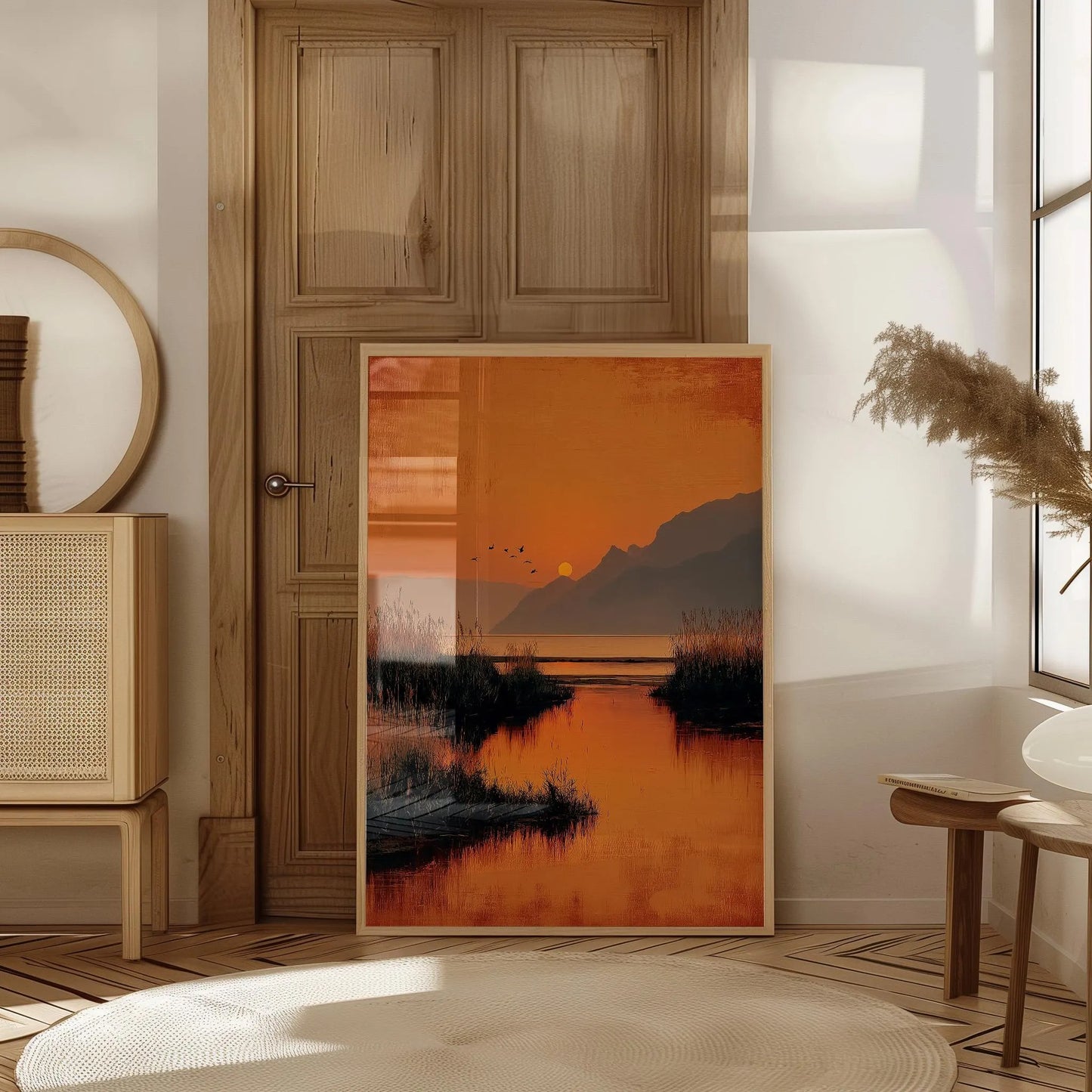 Golden Sunset Marshland Warm Nature Wall Art Canvas