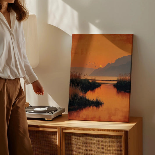 Golden Sunset Marshland Warm Nature Wall Art Canvas