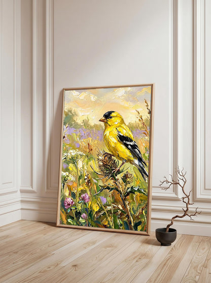 Goldfinch Bird Summer Meadow Wall Art Canvas