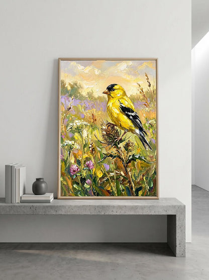 Goldfinch Bird Summer Meadow Wall Art Canvas