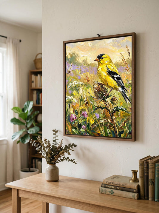 Goldfinch Bird Summer Meadow Wall Art Canvas