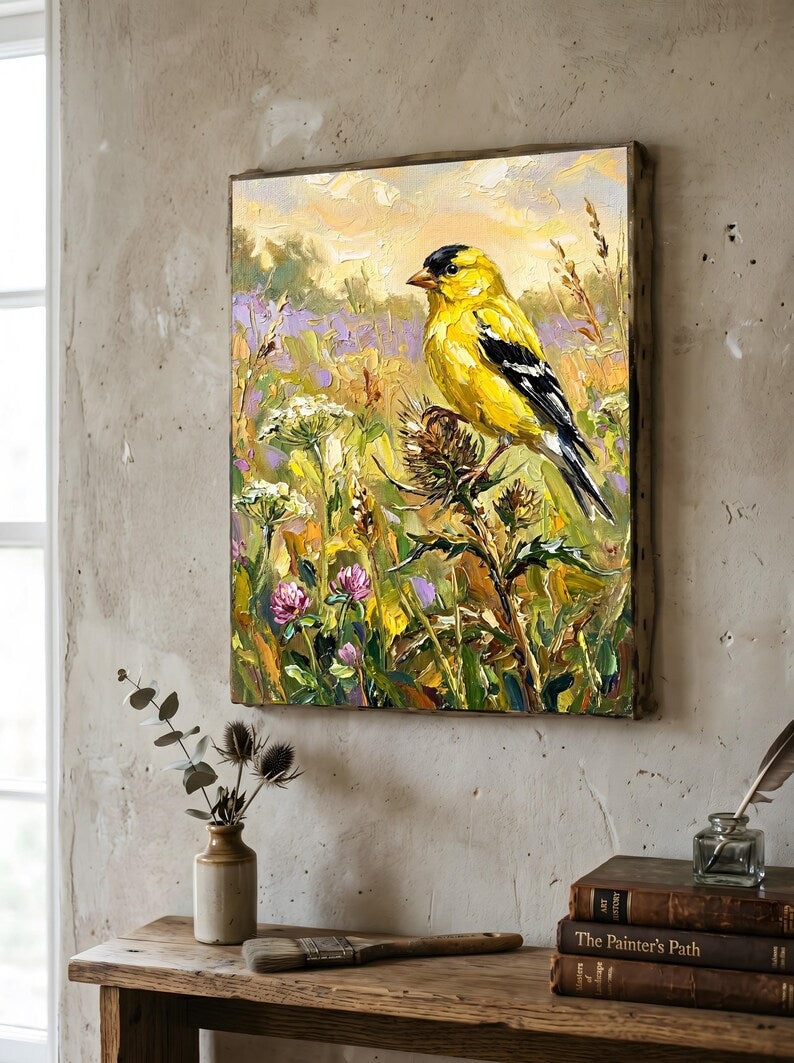Goldfinch Bird Summer Meadow Wall Art Canvas