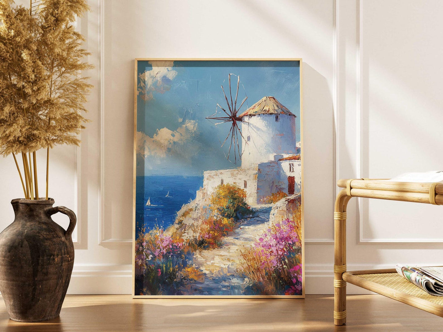 Greek Windmill Aegean Island Wall Art Canvas
