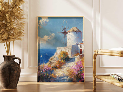 Greek Windmill Aegean Island Wall Art Canvas