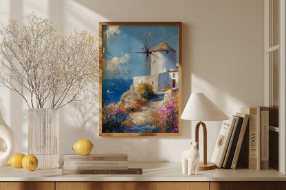 Greek Windmill Aegean Island Wall Art Canvas