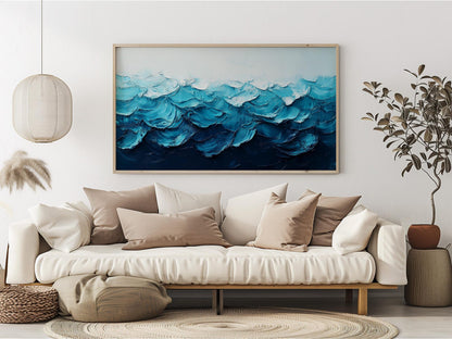 Heavy Paint Strokes Abstract Seascape Wall Art Canvas