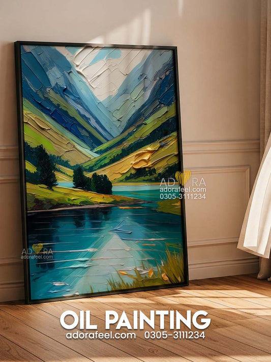 Impasto Deep Mountain Valley Oil Paint Style Wall Art Canvas