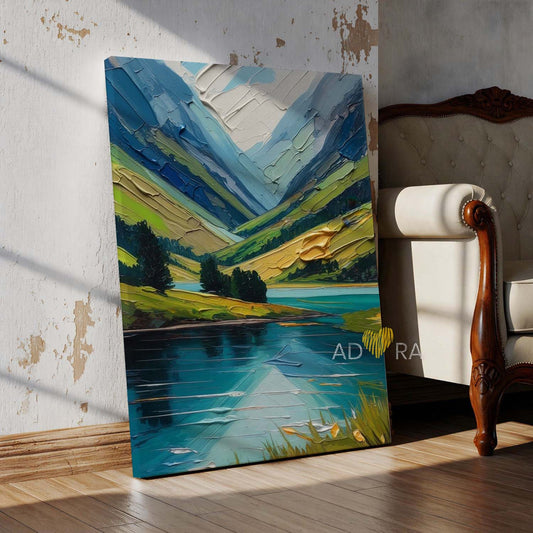 Impasto Deep Mountain Valley Oil Paint Style Wall Art Canvas
