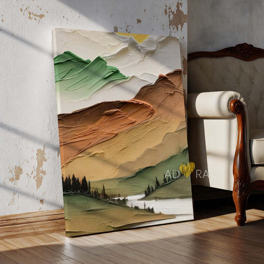 Impasto Earth Tone Mountain Valley Oil Paint Style Wall Art Canvas