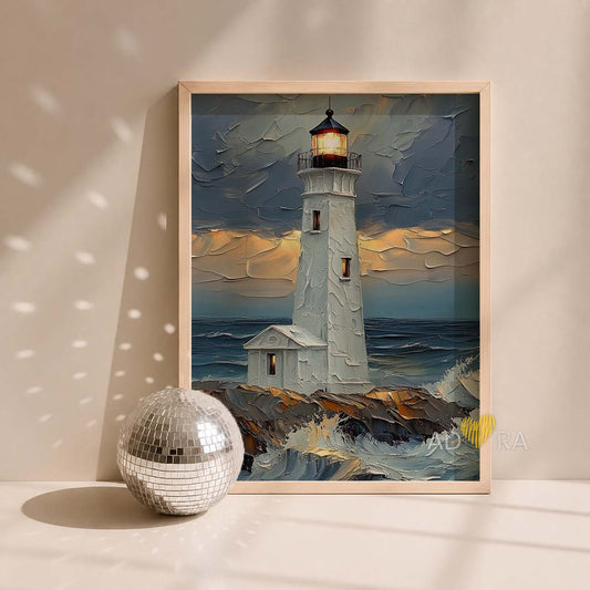 Impasto Lighthouse Seascape Oil Paint Style Wall Art Canvas