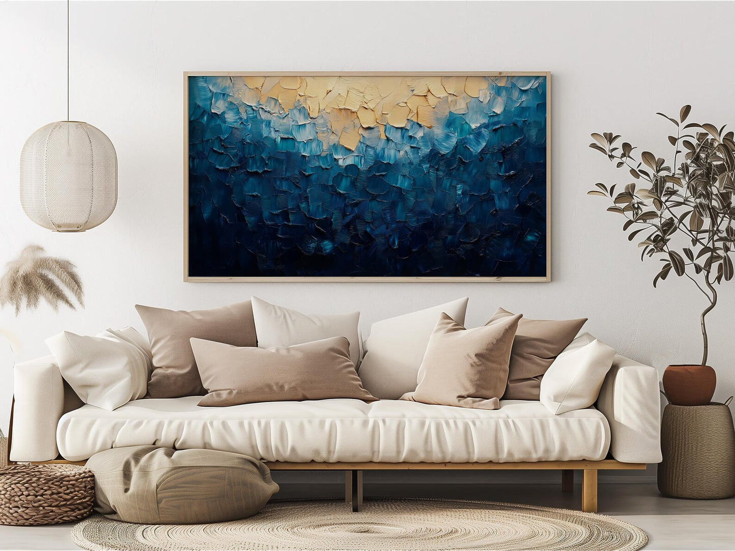 Impasto Modern Blue Decore Textured Abstract Wall Art Canvas