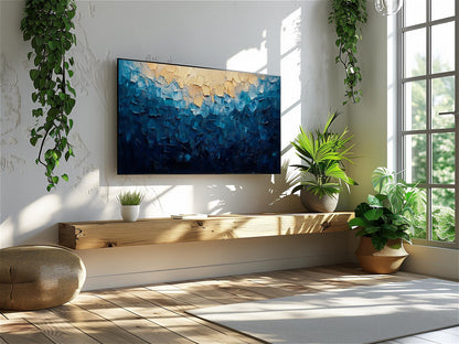 Impasto Modern Blue Decore Textured Abstract Wall Art Canvas
