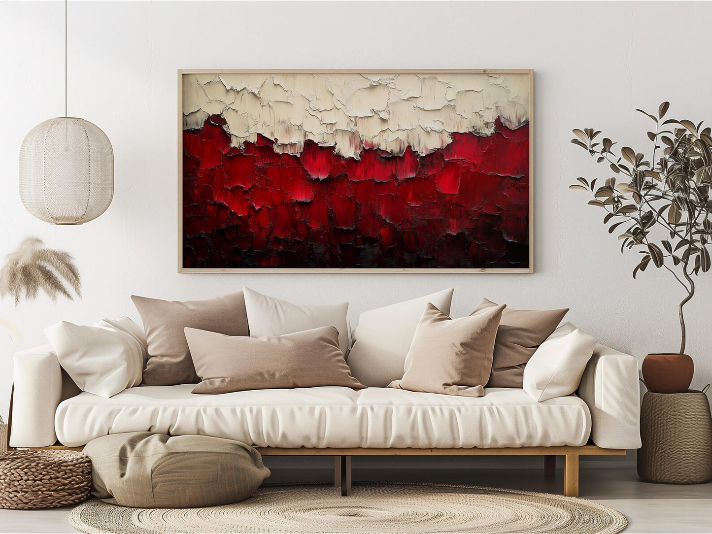 Impasto Red and White Palette Textured Abstract Wall Art Canvas