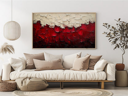 Impasto Red and White Palette Textured Abstract Wall Art Canvas