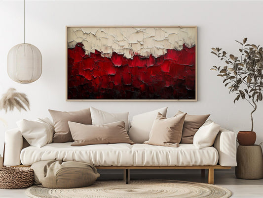 Impasto Red and White Palette Textured Abstract Wall Art Canvas
