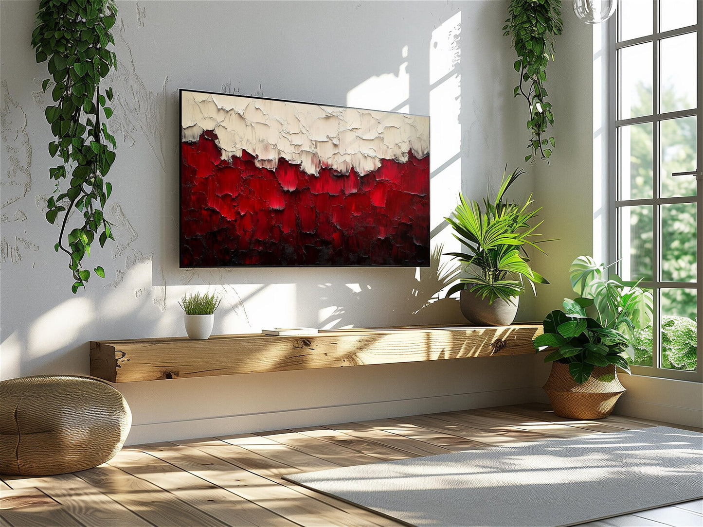 Impasto Red and White Palette Textured Abstract Wall Art Canvas