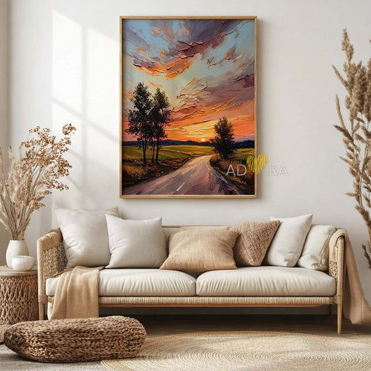 Impressionist Impasto Country Sunset Landscape Oil Paint Style Wall Art Canvas