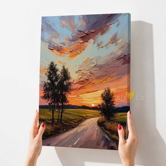 Impressionist Impasto Country Sunset Landscape Oil Paint Style Wall Art Canvas