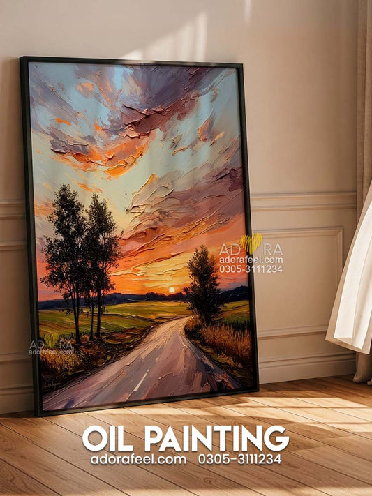 Impressionist Impasto Country Sunset Landscape Oil Paint Style Wall Art Canvas