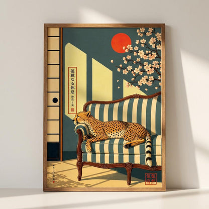 Japanese Cheetah Vintage Style Wal Art Canvas