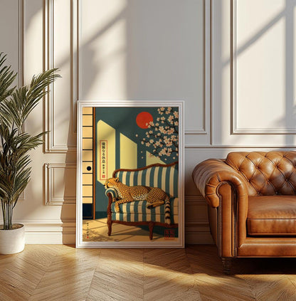 Japanese Cheetah Vintage Style Wal Art Canvas