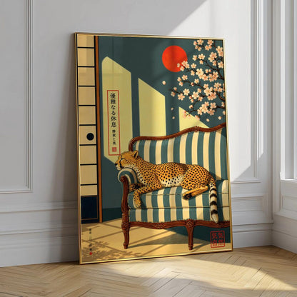 Japanese Cheetah Vintage Style Wal Art Canvas