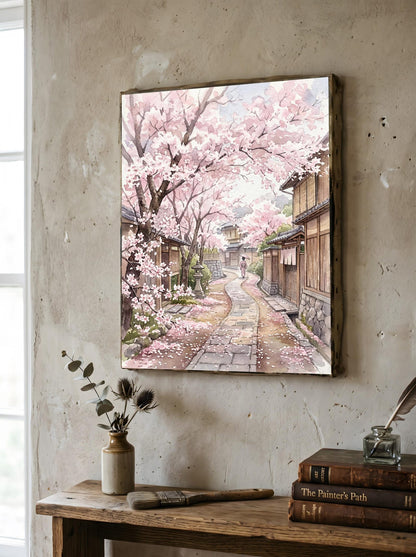 Japanese Sakura Kyoto Street Cherry Blossom Wall Art Canvas