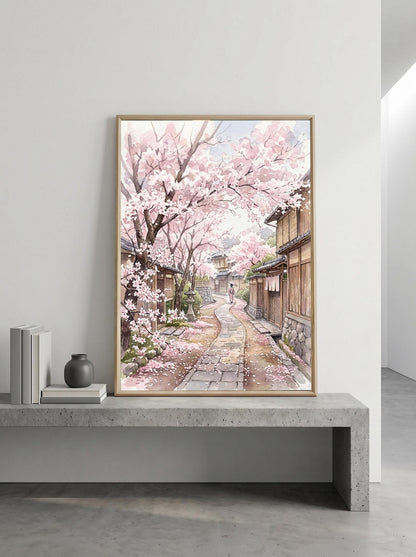 Japanese Sakura Kyoto Street Cherry Blossom Wall Art Canvas