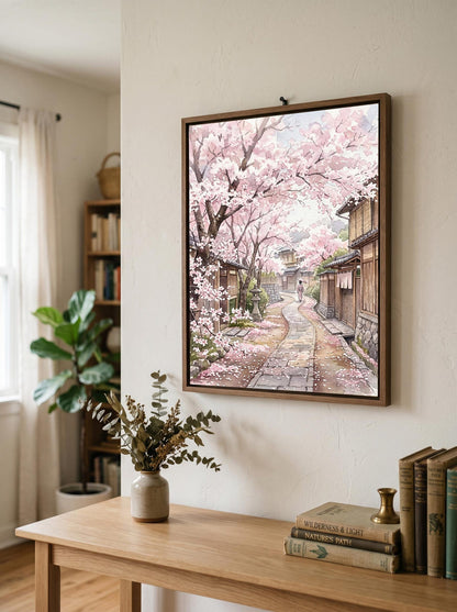 Japanese Sakura Kyoto Street Cherry Blossom Wall Art Canvas