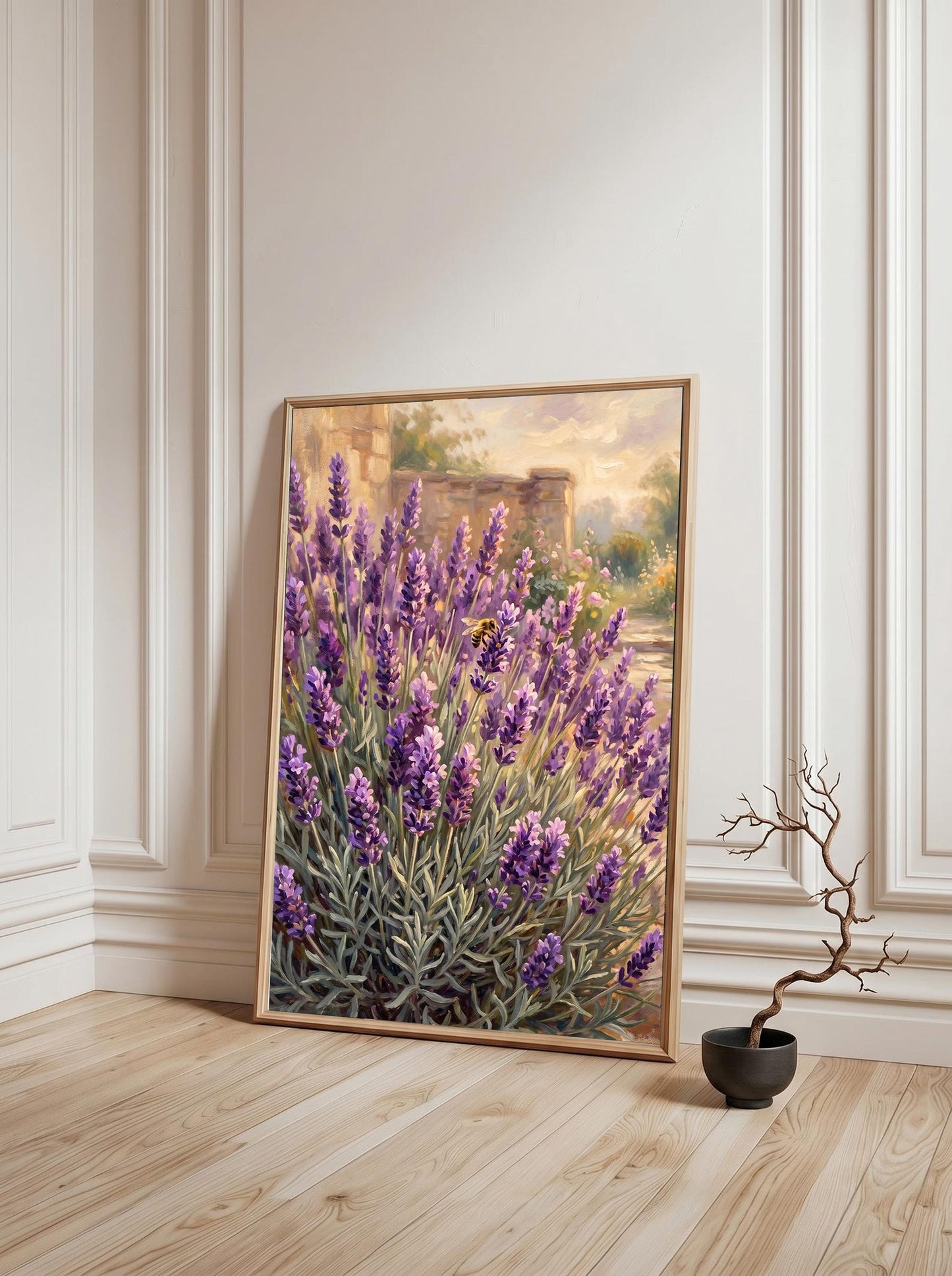 Lavender Bumblebee Oil Paint Style Wall Art Canvas