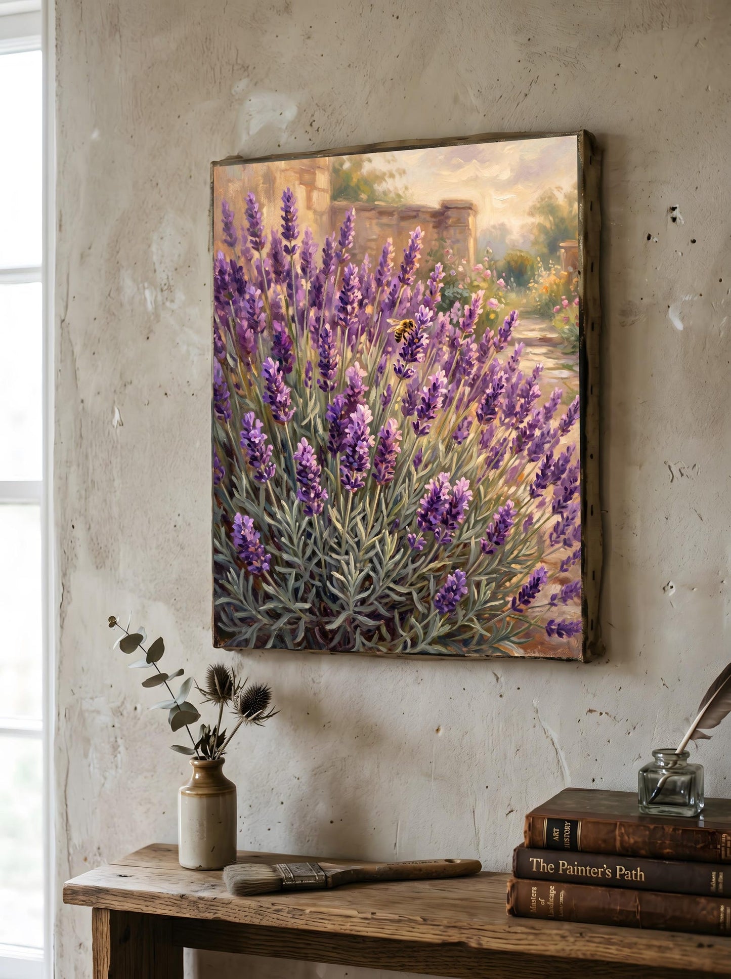 Lavender Bumblebee Oil Paint Style Wall Art Canvas