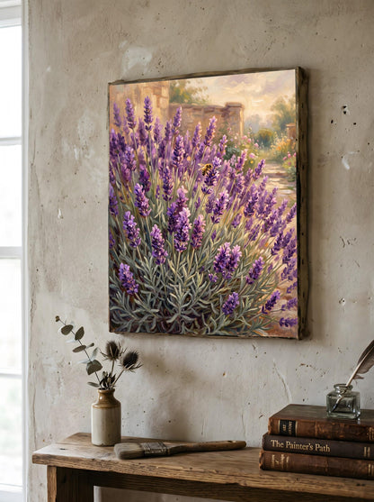Lavender Bumblebee Oil Paint Style Wall Art Canvas