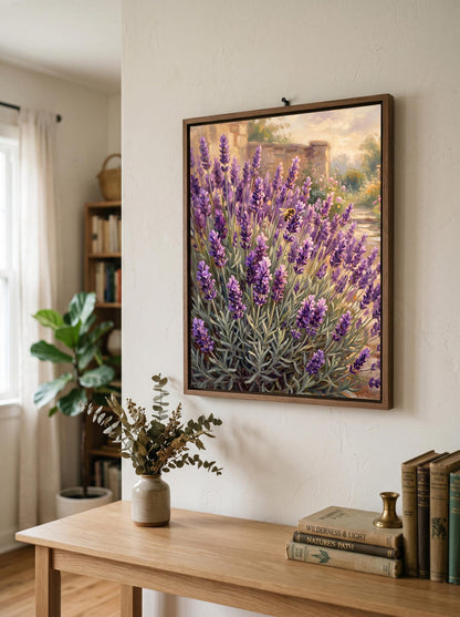 Lavender Bumblebee Oil Paint Style Wall Art Canvas