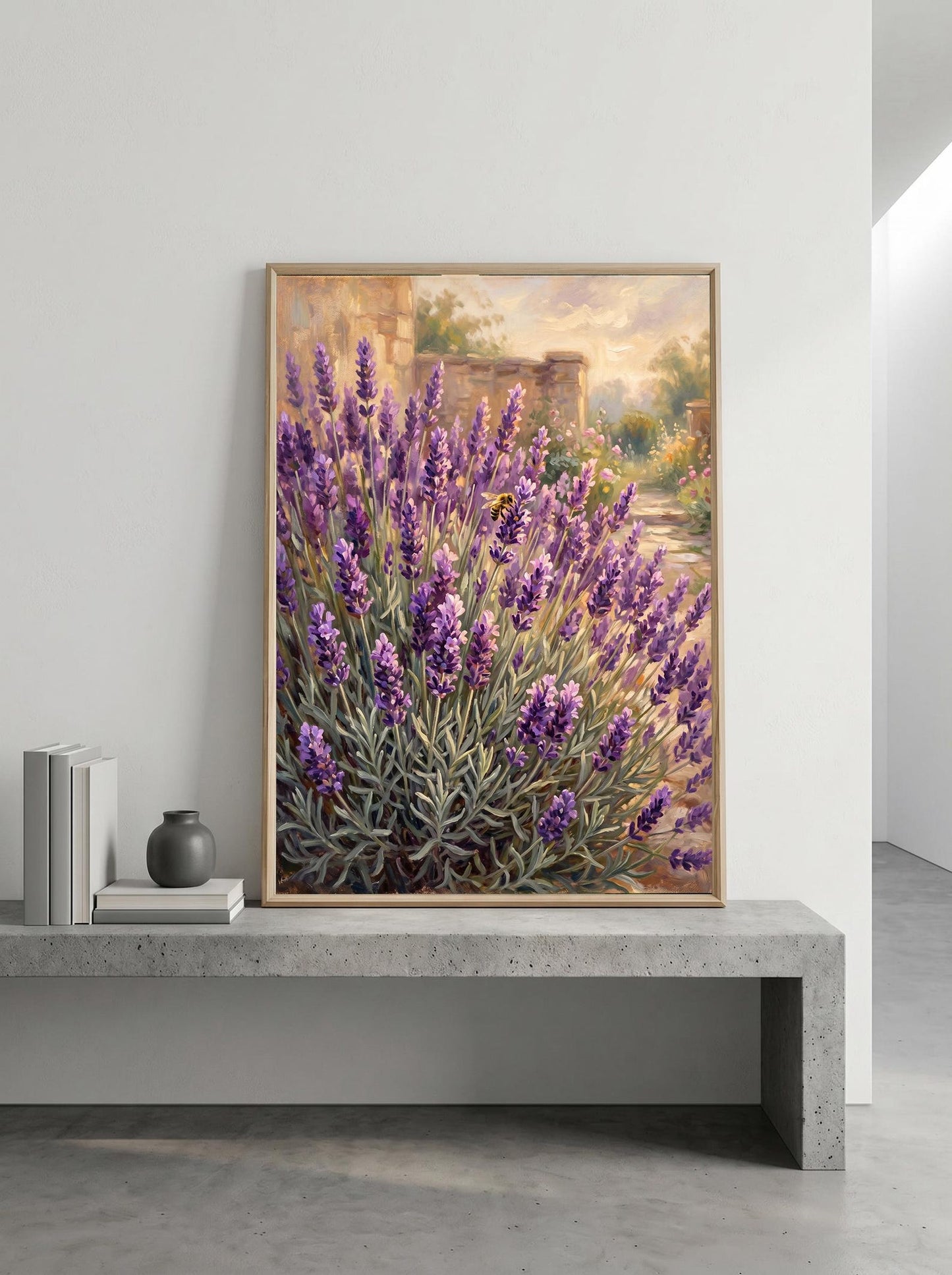 Lavender Bumblebee Oil Paint Style Wall Art Canvas