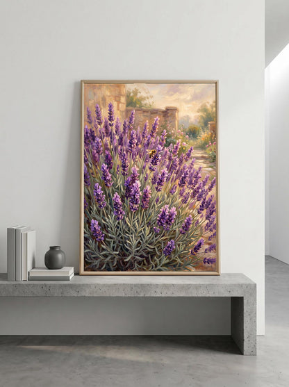 Lavender Bumblebee Oil Paint Style Wall Art Canvas