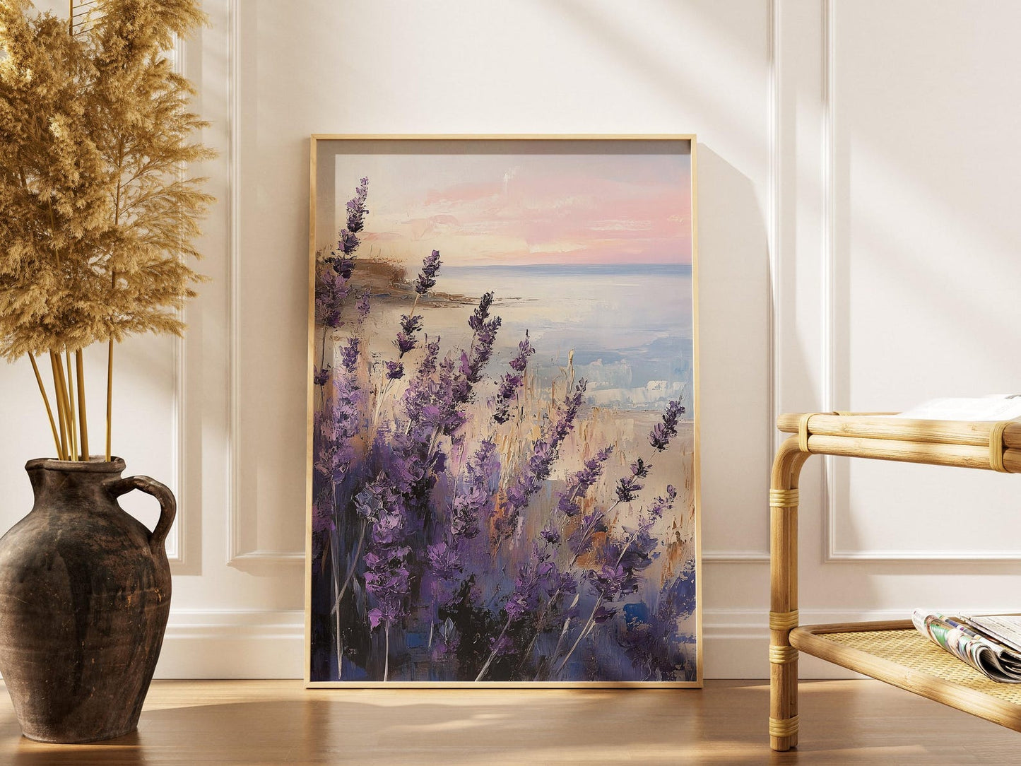 Lavender Field Coastal Ocean Sunset Wall Art Canvas