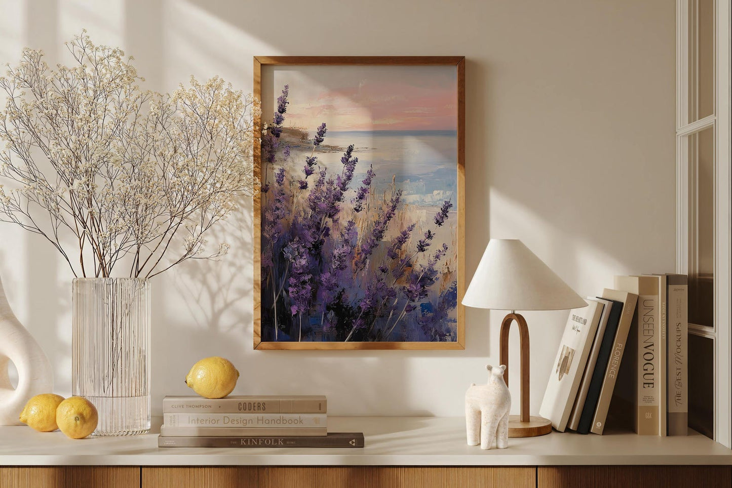 Lavender Field Coastal Ocean Sunset Wall Art Canvas