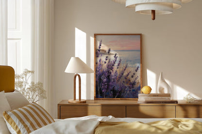 Lavender Field Coastal Ocean Sunset Wall Art Canvas