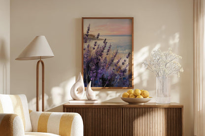 Lavender Field Coastal Ocean Sunset Wall Art Canvas