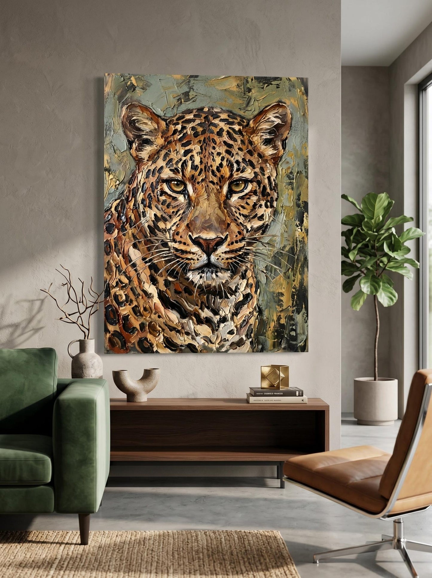 Leopard Big Cat Wildlife Oil Paint Style Wall Art Canvas