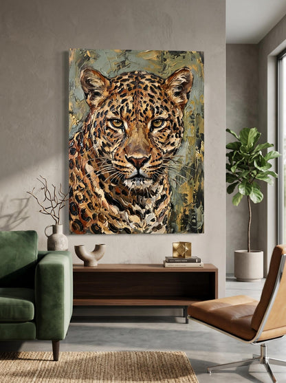 Leopard Big Cat Wildlife Oil Paint Style Wall Art Canvas