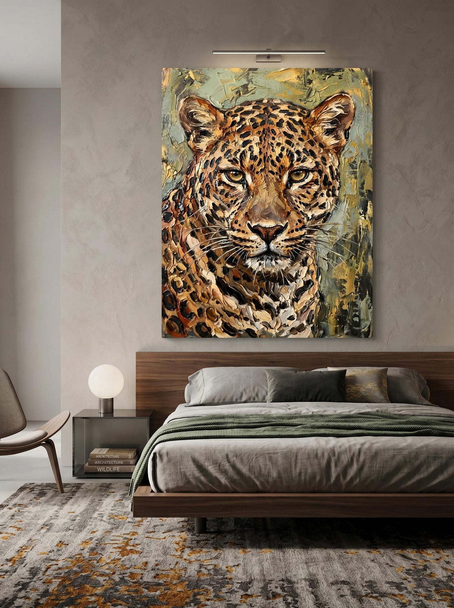 Leopard Big Cat Wildlife Oil Paint Style Wall Art Canvas