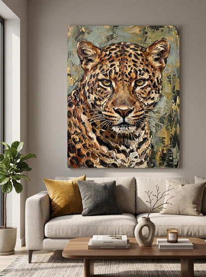 Leopard Big Cat Wildlife Oil Paint Style Wall Art Canvas
