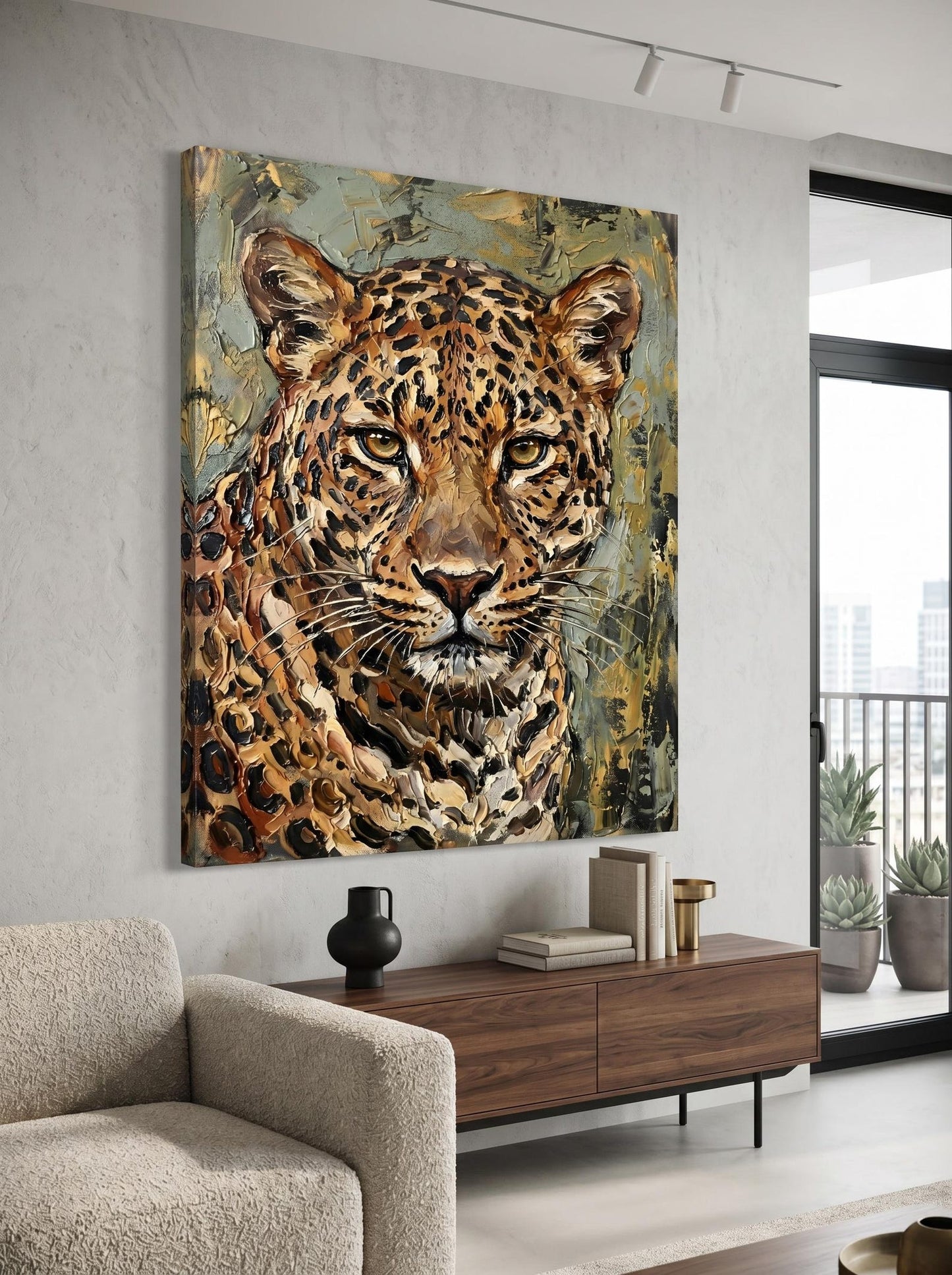 Leopard Big Cat Wildlife Oil Paint Style Wall Art Canvas