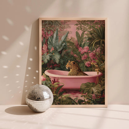 Leopard in a Vintage Bathtub Wall Art Canvas
