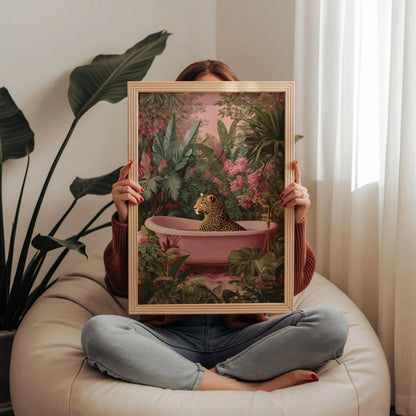 Leopard in a Vintage Bathtub Wall Art Canvas