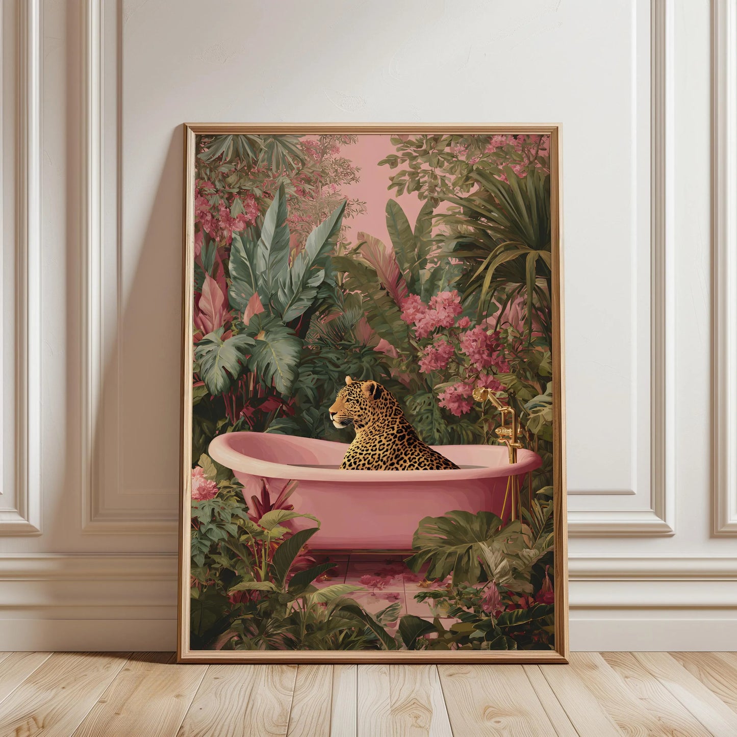 Leopard in a Vintage Bathtub Wall Art Canvas