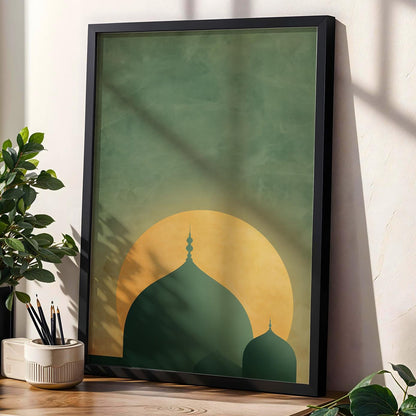 Masjid Nabawi Green Minimal Wall Art Canvas