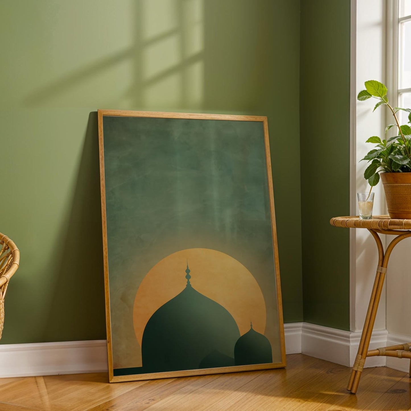 Masjid Nabawi Green Minimal Wall Art Canvas