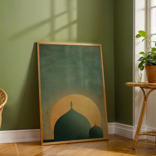 Masjid Nabawi Green Minimal Wall Art Canvas